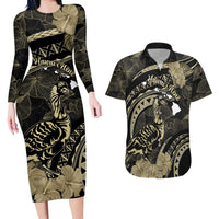 Personalised Hawaii Nene Goose Couples Matching Long Sleeve Bodycon Dress and Hawaiian Shirt Hawaiian Map Hibiscus Polynesian Art - Beige LT14 Beige - Polynesian Pride