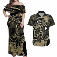 Personalised Hawaii Nene Goose Couples Matching Off Shoulder Maxi Dress and Hawaiian Shirt Hawaiian Map Hibiscus Polynesian Art - Beige LT14 Beige - Polynesian Pride