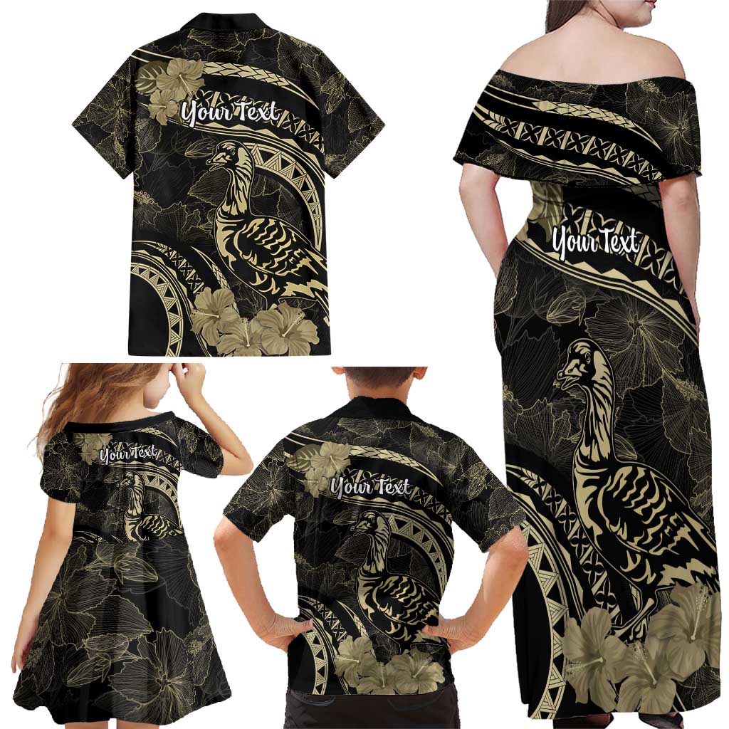 Personalised Hawaii Nene Goose Family Matching Off Shoulder Maxi Dress and Hawaiian Shirt Hawaiian Map Hibiscus Polynesian Art - Beige LT14 - Polynesian Pride