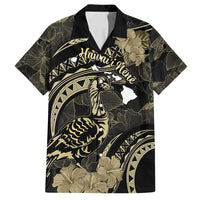 Personalised Hawaii Nene Goose Family Matching Off Shoulder Maxi Dress and Hawaiian Shirt Hawaiian Map Hibiscus Polynesian Art - Beige LT14 Dad's Shirt - Short Sleeve Beige - Polynesian Pride