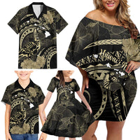 Personalised Hawaii Nene Goose Family Matching Off Shoulder Short Dress and Hawaiian Shirt Hawaiian Map Hibiscus Polynesian Art - Beige