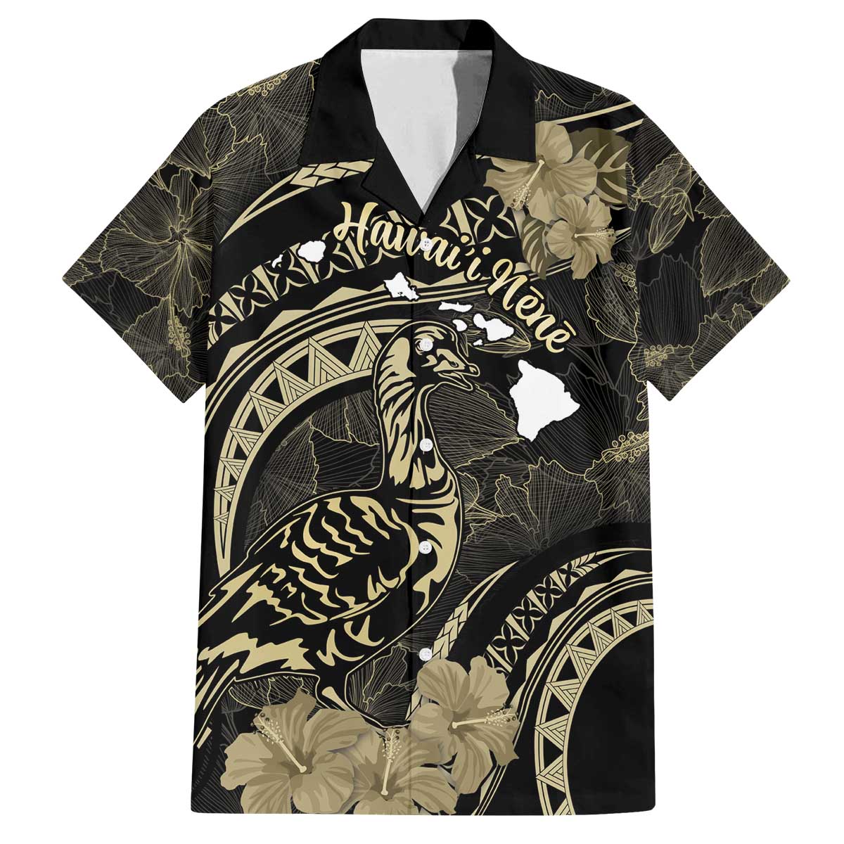 Personalised Hawaii Nene Goose Family Matching Puletasi and Hawaiian Shirt Hawaiian Map Hibiscus Polynesian Art - Beige LT14 Dad's Shirt - Short Sleeve Beige - Polynesian Pride