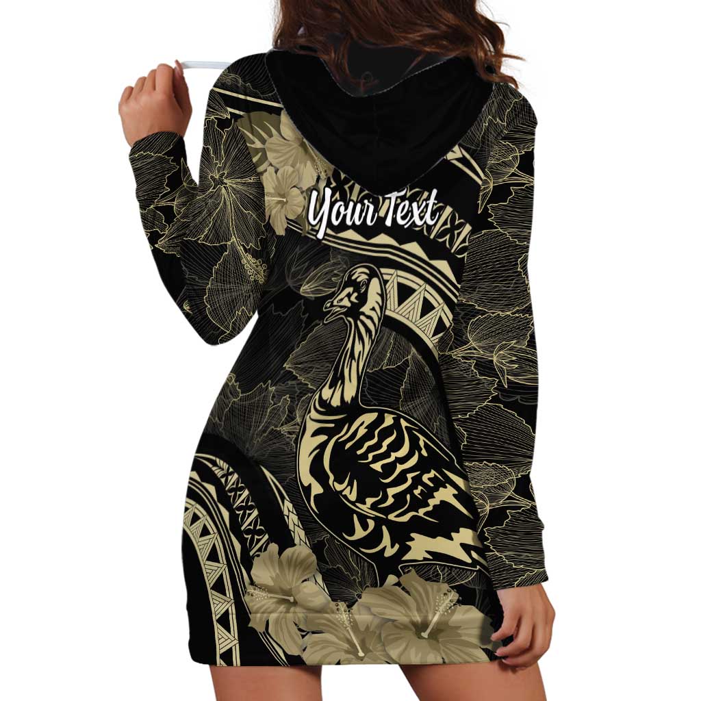 Personalised Hawaii Nene Goose Hoodie Dress Hawaiian Map Hibiscus Polynesian Art - Beige LT14 - Polynesian Pride