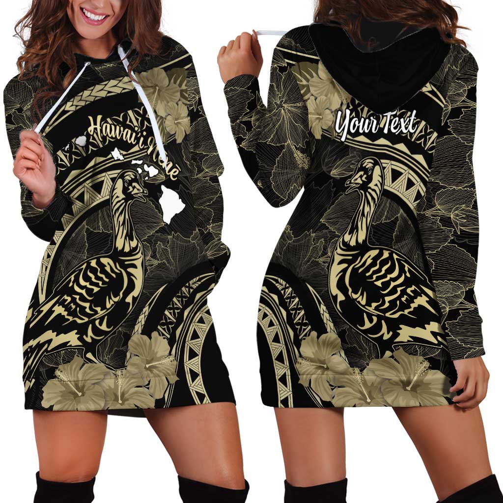 Personalised Hawaii Nene Goose Hoodie Dress Hawaiian Map Hibiscus Polynesian Art - Beige LT14 - Polynesian Pride