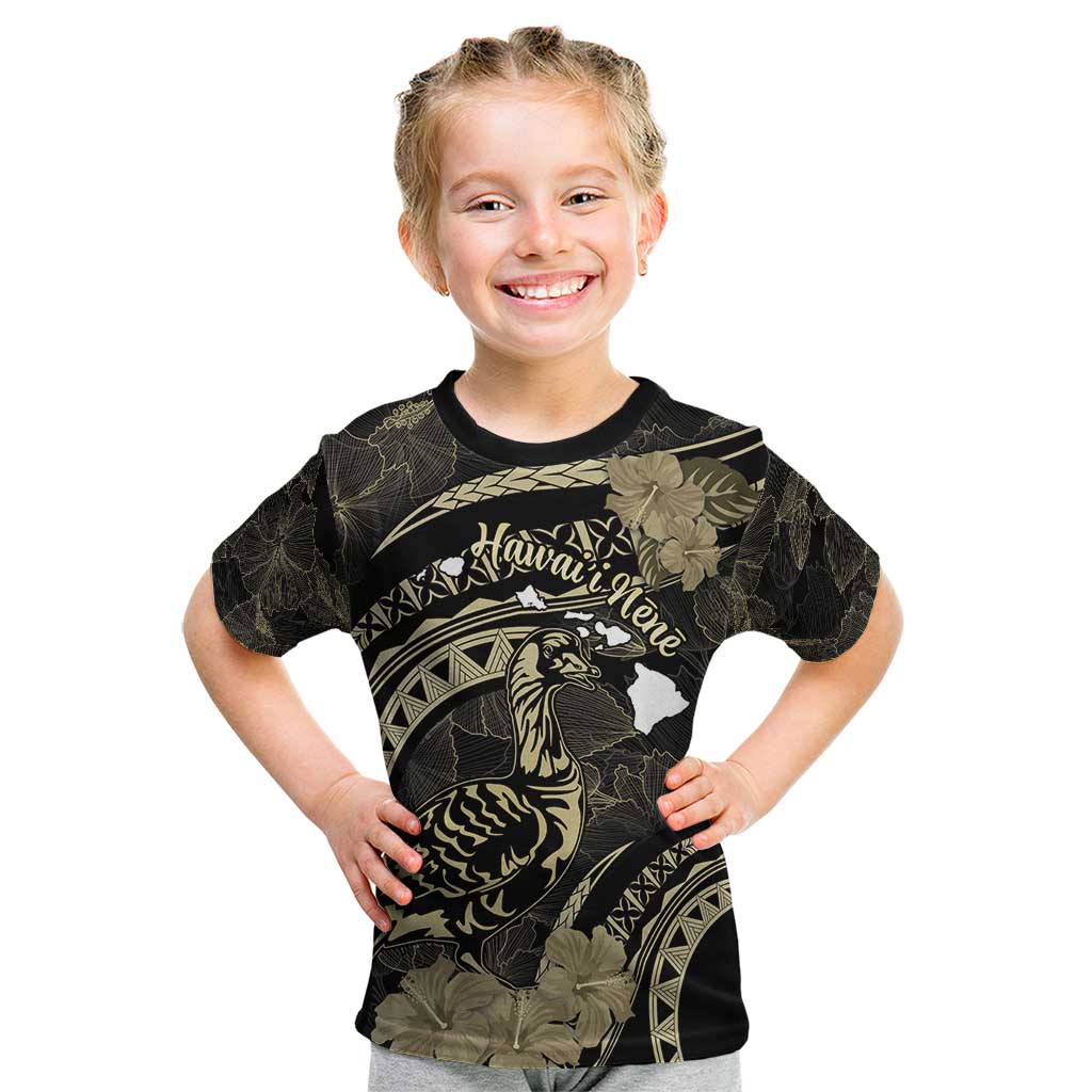 Personalised Hawaii Nene Goose Kid T Shirt Hawaiian Map Hibiscus Polynesian Art - Beige LT14 Beige - Polynesian Pride