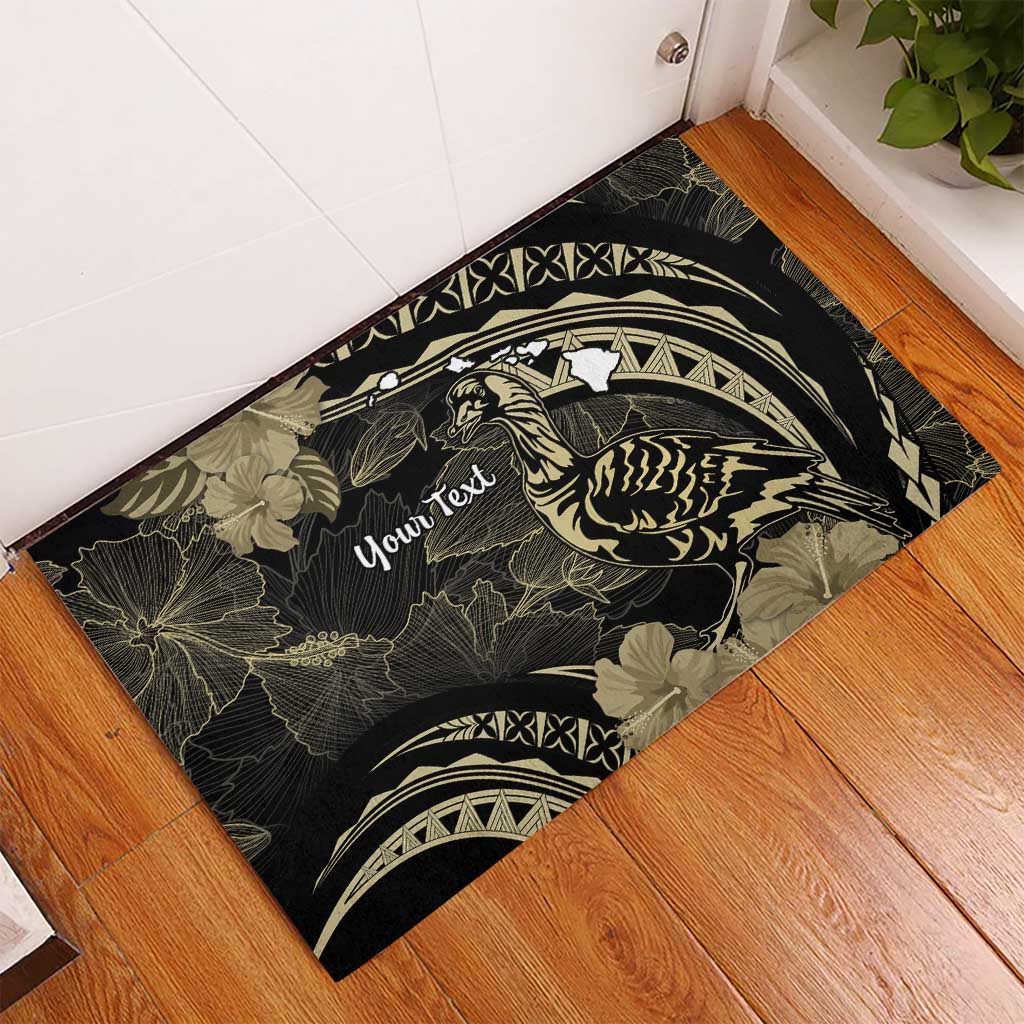 Personalised Hawaii Nene Goose Rubber Doormat Hawaiian Map Hibiscus Polynesian Art - Beige LT14 - Polynesian Pride
