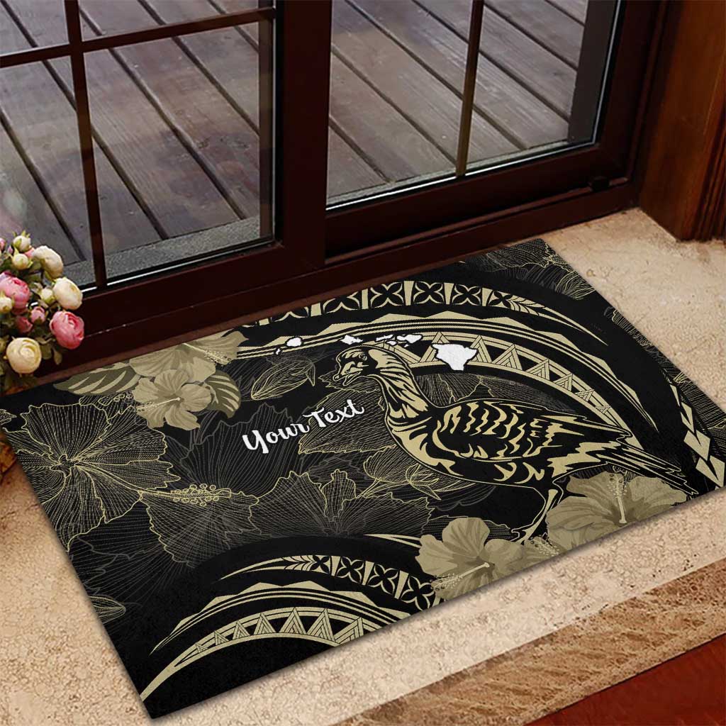 Personalised Hawaii Nene Goose Rubber Doormat Hawaiian Map Hibiscus Polynesian Art - Beige LT14 - Polynesian Pride