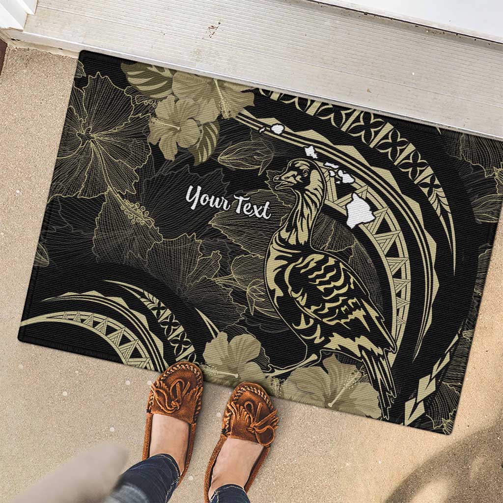 Personalised Hawaii Nene Goose Rubber Doormat Hawaiian Map Hibiscus Polynesian Art - Beige LT14 - Polynesian Pride