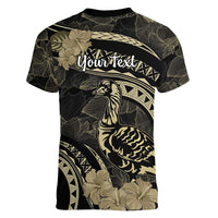 Personalised Hawaii Nene Goose Women V-Neck T-Shirt Hawaiian Map Hibiscus Polynesian Art - Beige LT14 - Polynesian Pride