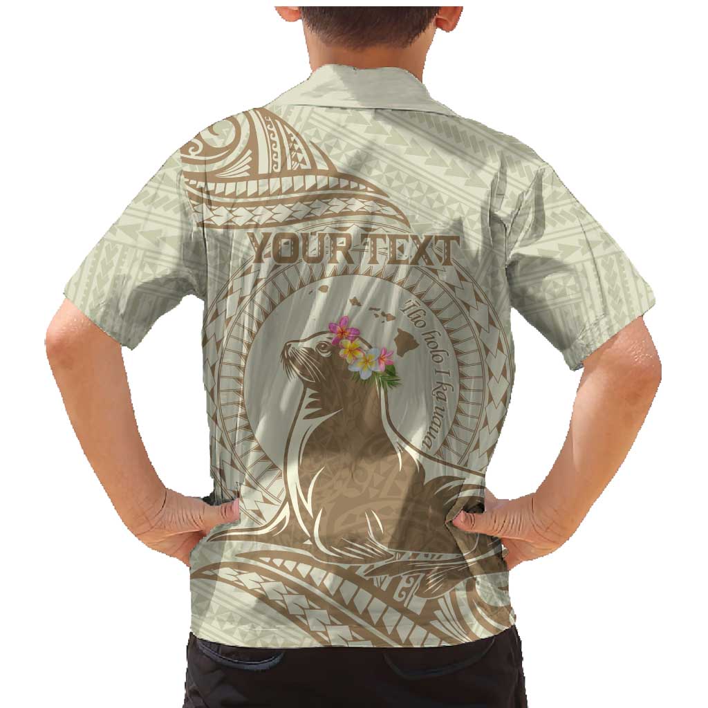 Personalised Hawaii Monk Seal Family Matching Mermaid Dress and Hawaiian Shirt Polynesian Tattoo With Tropical Flowers - Beige Pastel LT14 - Polynesian Pride