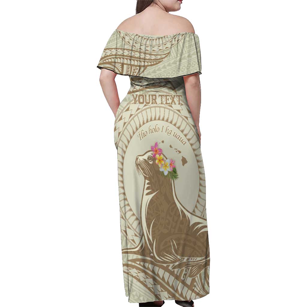 Personalised Hawaii Monk Seal Family Matching Off Shoulder Maxi Dress and Hawaiian Shirt Polynesian Tattoo With Tropical Flowers - Beige Pastel LT14 - Polynesian Pride