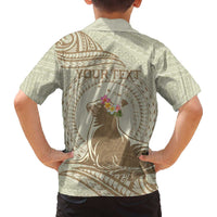 Personalised Hawaii Monk Seal Family Matching Puletasi and Hawaiian Shirt Polynesian Tattoo With Tropical Flowers - Beige Pastel LT14 - Polynesian Pride