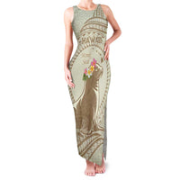 Personalised Hawaii Monk Seal Family Matching Tank Maxi Dress and Hawaiian Shirt Polynesian Tattoo With Tropical Flowers - Beige Pastel