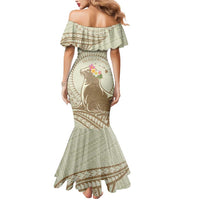 Personalised Hawaii Monk Seal Mermaid Dress Polynesian Tattoo With Tropical Flowers - Beige Pastel LT14 - Polynesian Pride