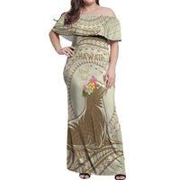 Personalised Hawaii Monk Seal Off Shoulder Maxi Dress Polynesian Tattoo With Tropical Flowers - Beige Pastel LT14 Women Beige - Polynesian Pride
