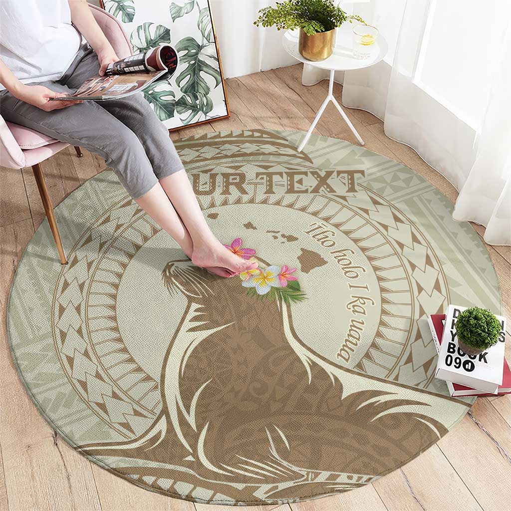 Personalised Hawaii Monk Seal Round Carpet Polynesian Tattoo With Tropical Flowers - Beige Pastel LT14 - Polynesian Pride
