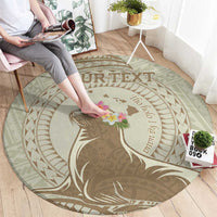 Personalised Hawaii Monk Seal Round Carpet Polynesian Tattoo With Tropical Flowers - Beige Pastel LT14 - Polynesian Pride