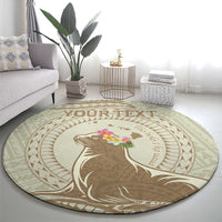 Personalised Hawaii Monk Seal Round Carpet Polynesian Tattoo With Tropical Flowers - Beige Pastel LT14 - Polynesian Pride
