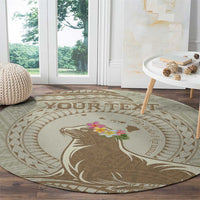 Personalised Hawaii Monk Seal Round Carpet Polynesian Tattoo With Tropical Flowers - Beige Pastel LT14 - Polynesian Pride