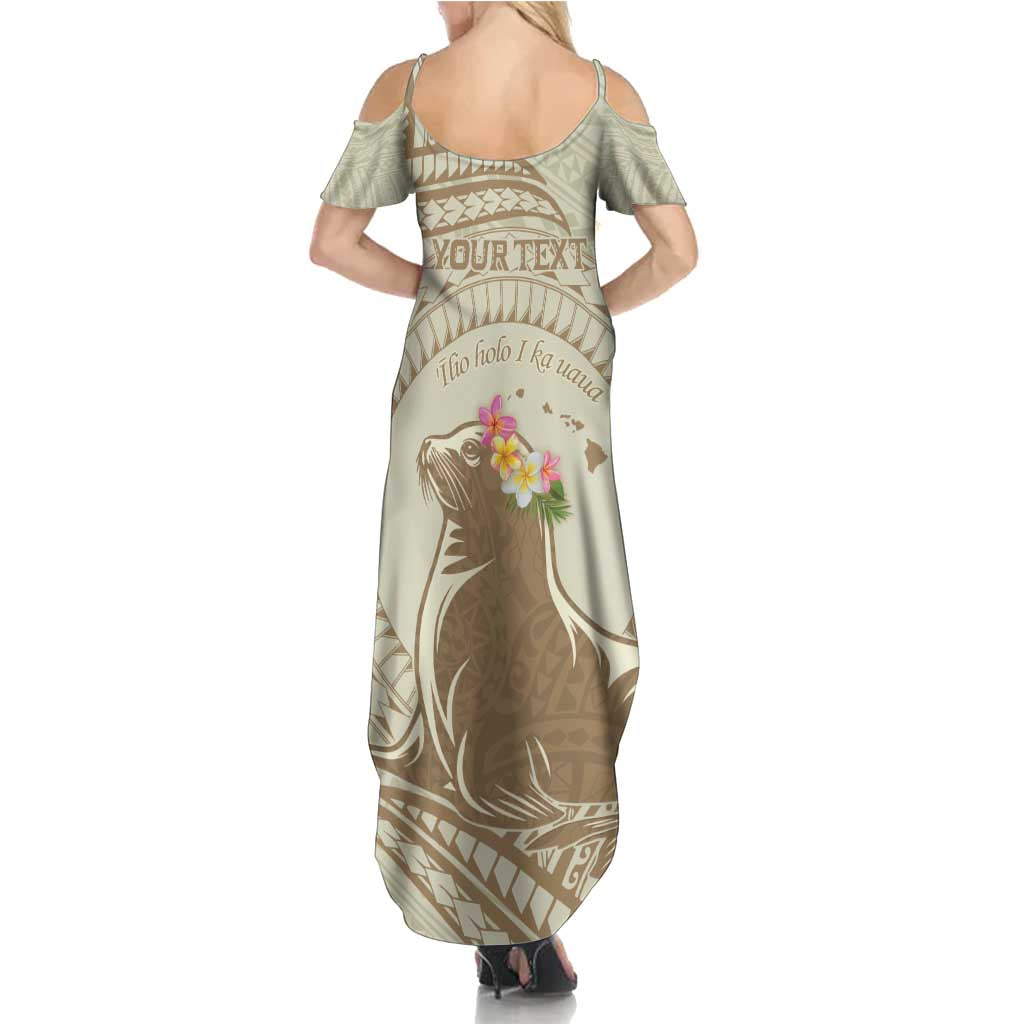 Personalised Hawaii Monk Seal Summer Maxi Dress Polynesian Tattoo With Tropical Flowers - Beige Pastel