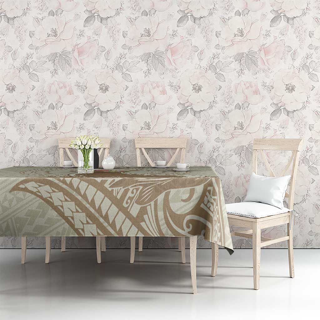 Personalised Hawaii Monk Seal Tablecloth Polynesian Tattoo With Tropical Flowers - Beige Pastel