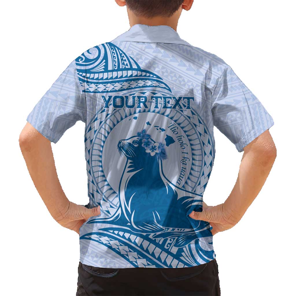 Personalised Hawaii Monk Seal Family Matching Off Shoulder Maxi Dress and Hawaiian Shirt Polynesian Tattoo With Tropical Flowers - Blue Pastel LT14 - Polynesian Pride
