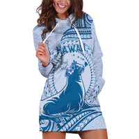 Personalised Hawaii Monk Seal Hoodie Dress Polynesian Tattoo With Tropical Flowers - Blue Pastel LT14 Blue - Polynesian Pride