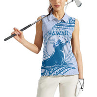 Personalised Hawaii Monk Seal Women Sleeveless Polo Shirt Polynesian Tattoo With Tropical Flowers - Blue Pastel LT14 - Polynesian Pride