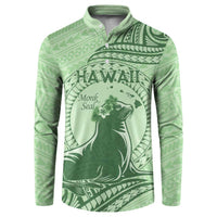 Personalised Hawaii Monk Seal Button Sweatshirt Polynesian Tattoo With Tropical Flowers - Green Pastel LT14 Green - Polynesian Pride