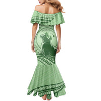 Personalised Hawaii Monk Seal Family Matching Mermaid Dress and Hawaiian Shirt Polynesian Tattoo With Tropical Flowers - Green Pastel LT14 - Polynesian Pride