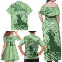 Personalised Hawaii Monk Seal Family Matching Off Shoulder Maxi Dress and Hawaiian Shirt Polynesian Tattoo With Tropical Flowers - Green Pastel LT14 - Polynesian Pride