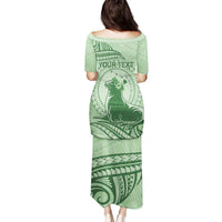 Personalised Hawaii Monk Seal Family Matching Puletasi and Hawaiian Shirt Polynesian Tattoo With Tropical Flowers - Green Pastel LT14 - Polynesian Pride