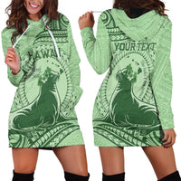 Personalised Hawaii Monk Seal Hoodie Dress Polynesian Tattoo With Tropical Flowers - Green Pastel LT14 - Polynesian Pride