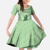 Personalised Hawaii Monk Seal Kid Short Sleeve Dress Polynesian Tattoo With Tropical Flowers - Green Pastel LT14 KID Green - Polynesian Pride