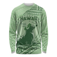 Personalised Hawaii Monk Seal Long Sleeve Shirt Polynesian Tattoo With Tropical Flowers - Green Pastel LT14 Unisex Green - Polynesian Pride