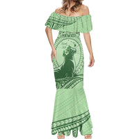 Personalised Hawaii Monk Seal Mermaid Dress Polynesian Tattoo With Tropical Flowers - Green Pastel LT14 - Polynesian Pride