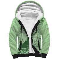Personalised Hawaii Monk Seal Sherpa Hoodie Polynesian Tattoo With Tropical Flowers - Green Pastel LT14 Unisex Green - Polynesian Pride