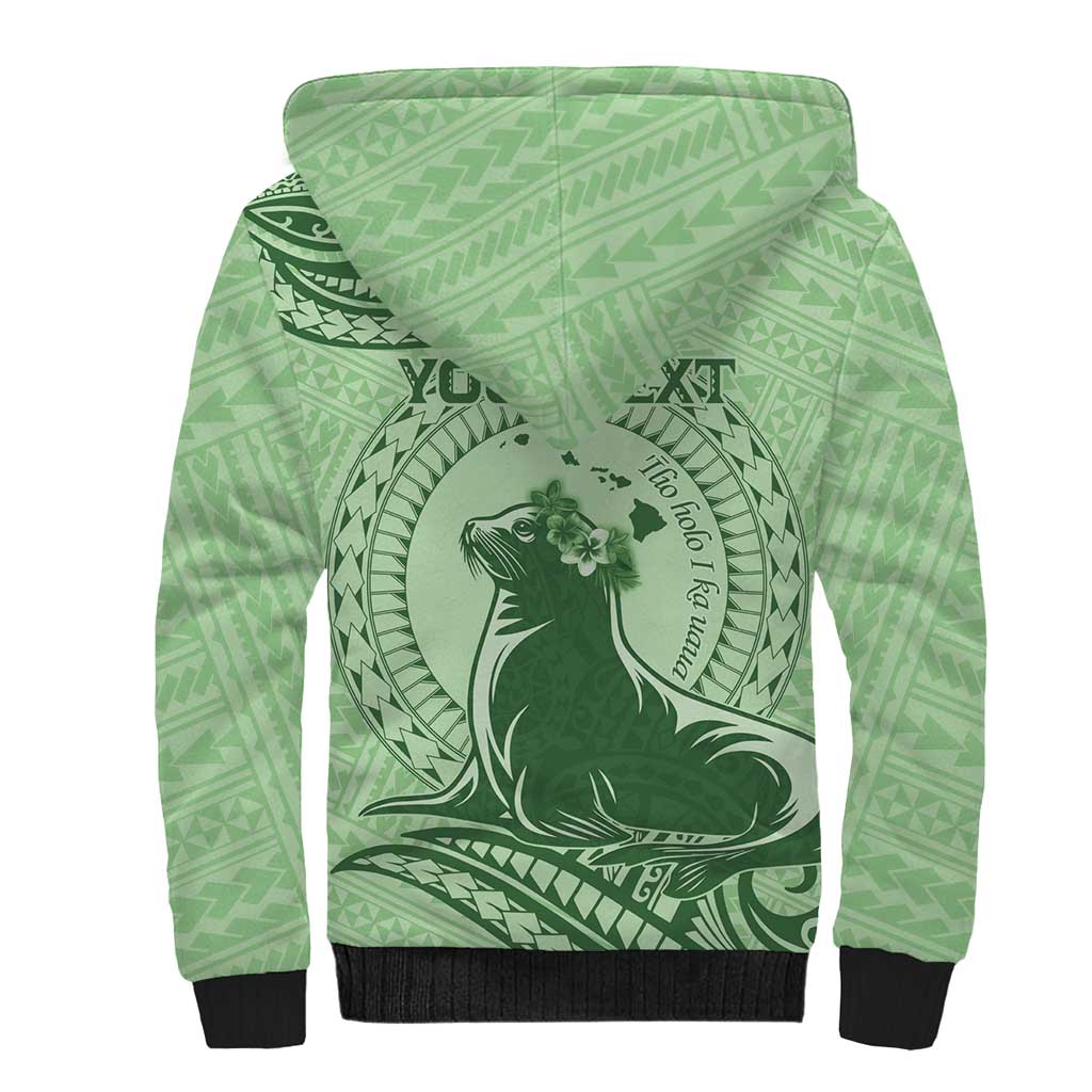Personalised Hawaii Monk Seal Sherpa Hoodie Polynesian Tattoo With Tropical Flowers - Green Pastel LT14 - Polynesian Pride