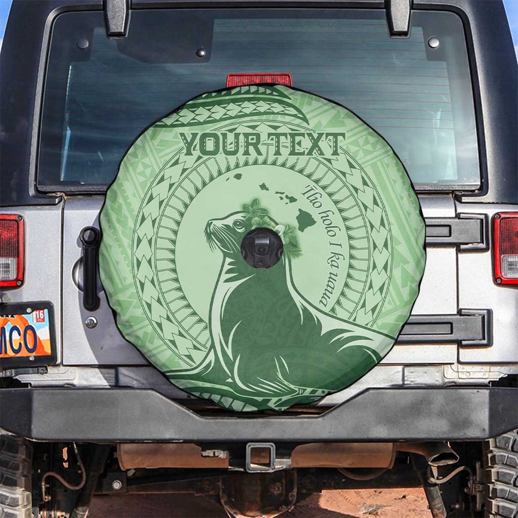 Personalised Hawaii Monk Seal Spare Tire Cover Polynesian Tattoo With Tropical Flowers - Green Pastel LT14 Green - Polynesian Pride
