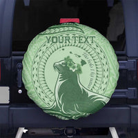 Personalised Hawaii Monk Seal Spare Tire Cover Polynesian Tattoo With Tropical Flowers - Green Pastel LT14 - Polynesian Pride