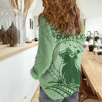 Personalised Hawaii Monk Seal Women Casual Shirt Polynesian Tattoo With Tropical Flowers - Green Pastel LT14 - Polynesian Pride