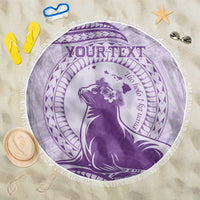Personalised Hawaii Monk Seal Beach Blanket Polynesian Tattoo With Tropical Flowers - Purple Pastel LT14 One Size 150cm Purple - Polynesian Pride