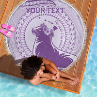 Personalised Hawaii Monk Seal Beach Blanket Polynesian Tattoo With Tropical Flowers - Purple Pastel LT14 - Polynesian Pride