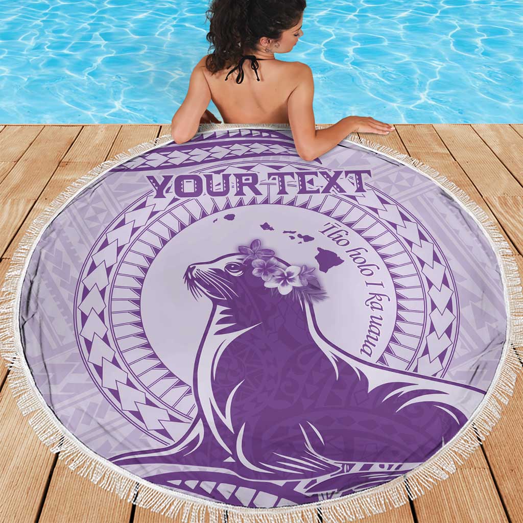Personalised Hawaii Monk Seal Beach Blanket Polynesian Tattoo With Tropical Flowers - Purple Pastel LT14 - Polynesian Pride