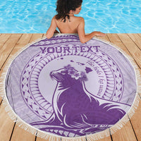Personalised Hawaii Monk Seal Beach Blanket Polynesian Tattoo With Tropical Flowers - Purple Pastel LT14 - Polynesian Pride