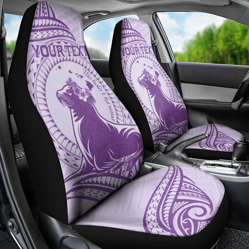 Personalised Hawaii Monk Seal Car Seat Cover Polynesian Tattoo With Tropical Flowers - Purple Pastel LT14 - Polynesian Pride