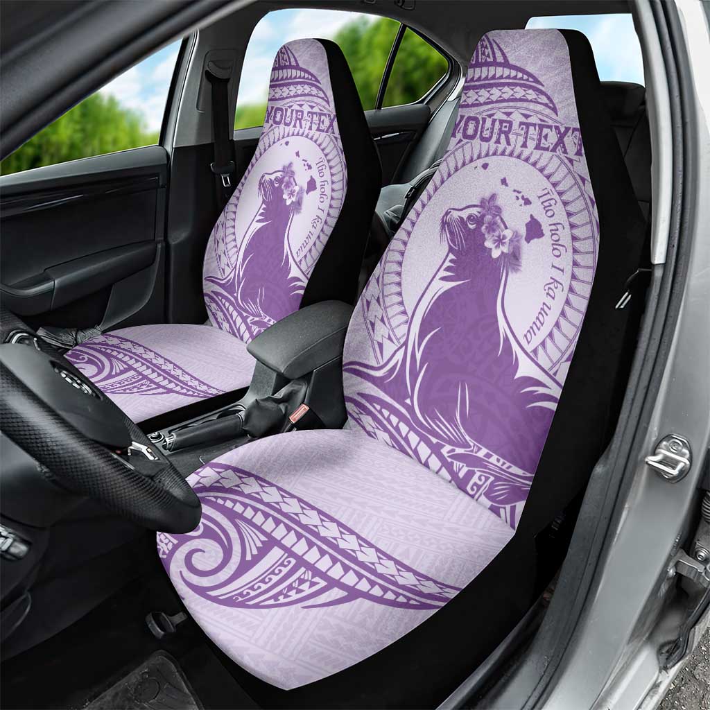 Personalised Hawaii Monk Seal Car Seat Cover Polynesian Tattoo With Tropical Flowers - Purple Pastel LT14 - Polynesian Pride