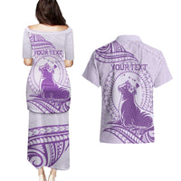 Personalised Hawaii Monk Seal Couples Matching Puletasi and Hawaiian Shirt Polynesian Tattoo With Tropical Flowers - Purple Pastel LT14 - Polynesian Pride