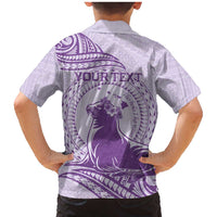 Personalised Hawaii Monk Seal Family Matching Mermaid Dress and Hawaiian Shirt Polynesian Tattoo With Tropical Flowers - Purple Pastel LT14 - Polynesian Pride