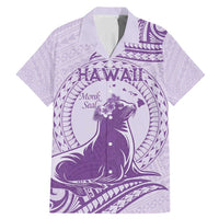 Personalised Hawaii Monk Seal Family Matching Mermaid Dress and Hawaiian Shirt Polynesian Tattoo With Tropical Flowers - Purple Pastel LT14 Dad's Shirt - Short Sleeve Purple - Polynesian Pride